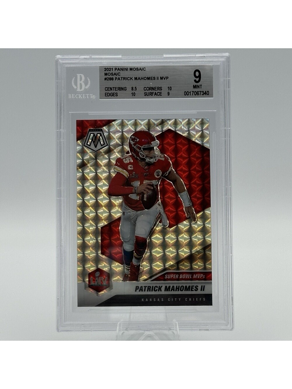 Patrick Mahomes II 2021 Panini Mosaic Super Bowl MVPs #288 BGS 9 Mint